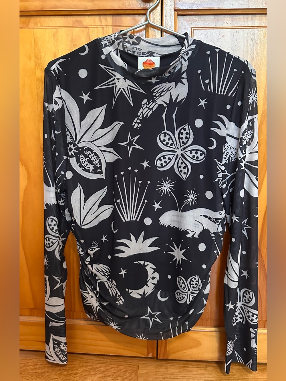 NWT FARM Rio Black & White Cerrado Sky Tulle Blouse | XL